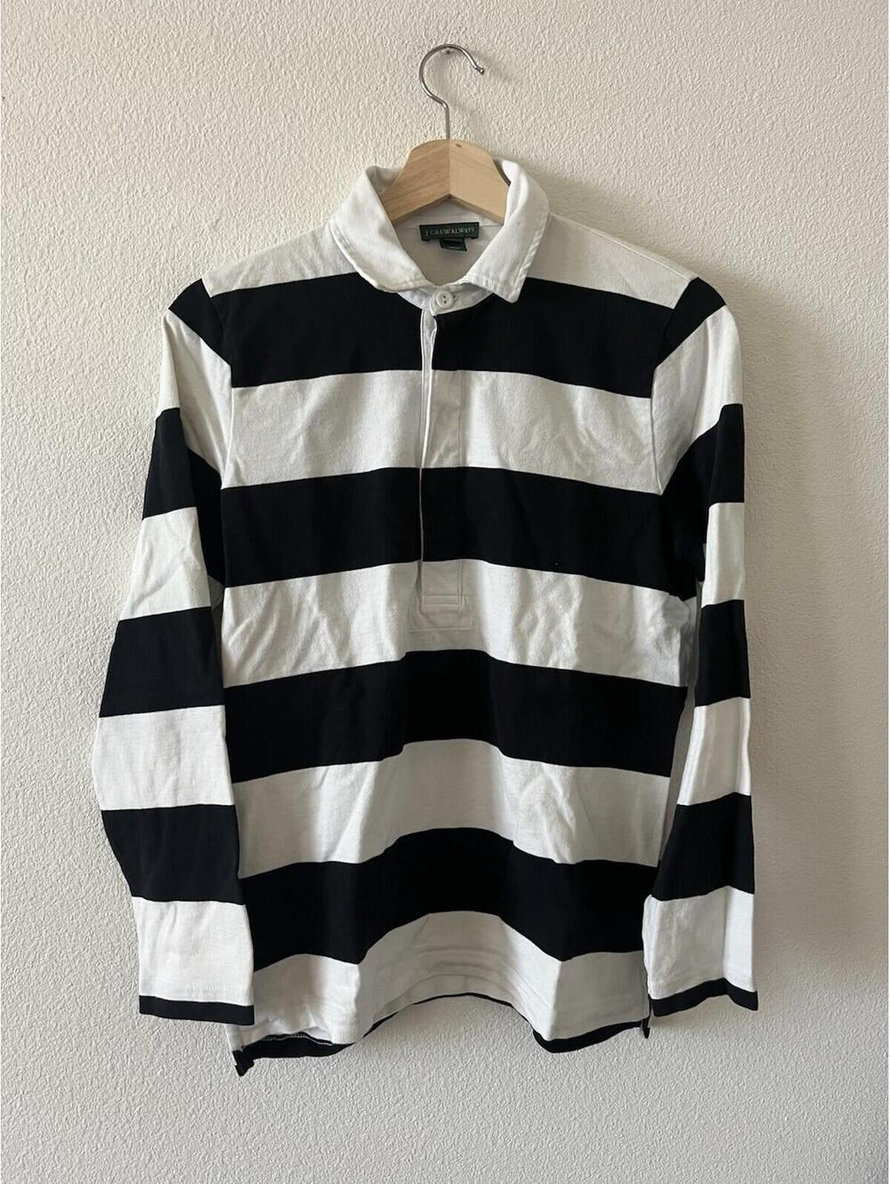 J Crew Always Black White Striped Long Sleeve Rugby M